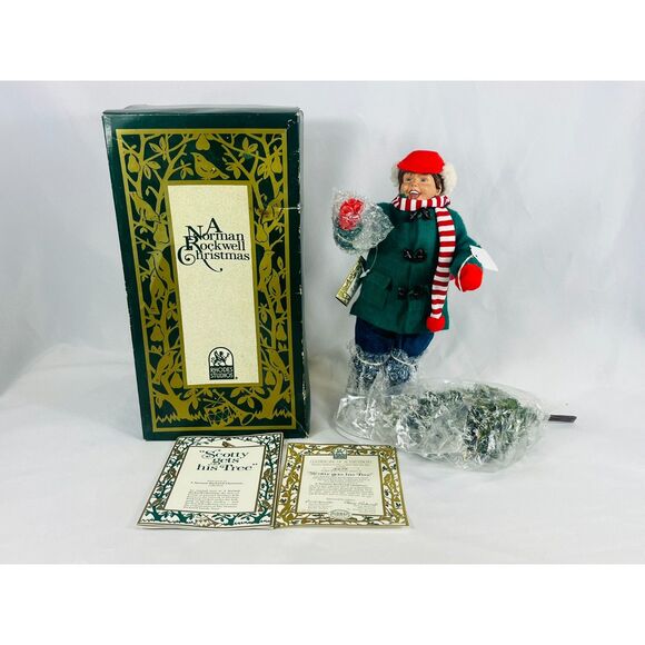 New Norman Rockwell Ashton Drake Scotty Get's His Tree Boxed Authenticity Cert - Picture 1 of 10